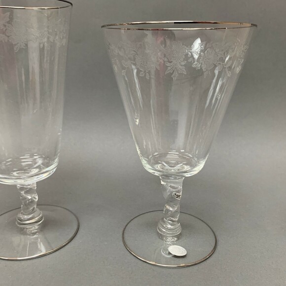 Vintage Lotus Quality Platinum Trim Glass Glasses Clear Floral Flowers Lot of 4 - Picture 5 of 9